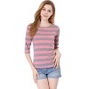 INSPIRE CHIC Women's Elbow Sleeves Boat Slim Fit Casual Stripe Animal Print Multi Floral Pattern T-Shirt - 2 of 4