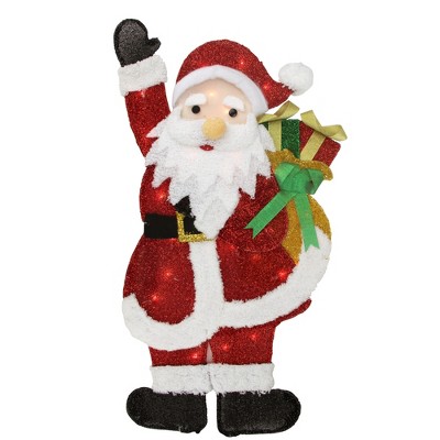 Northlight 32" Red and White Lighted Waving Santa with Gifts Christmas Outdoor Decoration