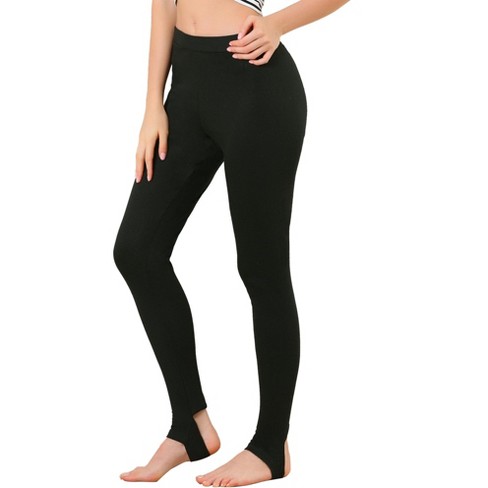 Allegra K Women's Elastic Waistband Soft Gym Yoga Cotton Stirrup Pants  Leggings Blacks Small