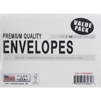 Leader A6 Envelopes (4.75"X6.5") 100/Pkg-White