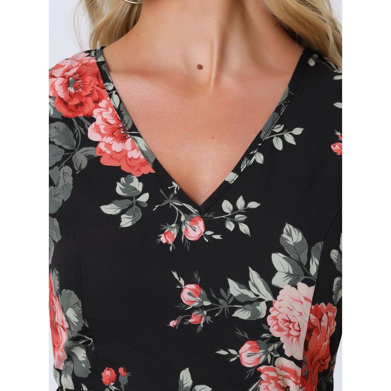 Allegra K Women's Casual V Neck Floral Print Belt Sleeveless Maxi Dress, 5 of 6