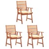 vidaXL Outdoor Dining Chairs with Cushions-Set of 3-Acacia Wood Construction-Weather-Resistant-Waterproof Fabric Cushions-Cream - 2 of 4
