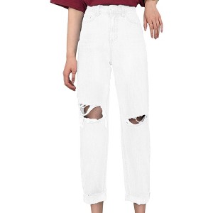 Anna-Kaci Women's High Waist Ripped Boyfriend Jeans - 1 of 4
