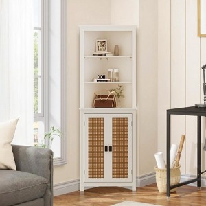 64" Tall Farmhouse Corner Cabinet with 2 Barn Doors | Multi-Purpose Buffet Pantry Adjustable Shelves White - 1 of 4