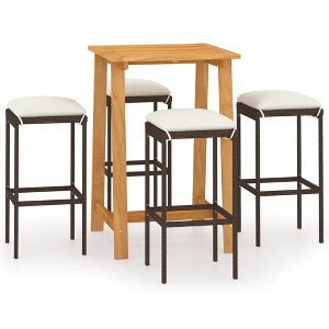 vidaXL Patio Bar Set Bar Table and Stools Patio Furniture Set with Cushions - Brown 5 Piece - 1 of 4