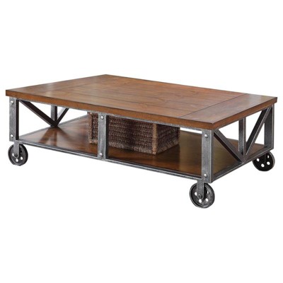 Durham Solid Wood and Iron Coffee Table in Walnut/Brushed Gray - Best Master Furniture