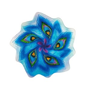 Evergreen 18" Hand Painted and Embossed Shaped Bird Bath, Peacock Feather - 1 of 2