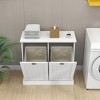Double Tilt Out Laundry Sorter Cabinet,Freestanding Trash Cabinet with Countertop, Bathroom Storage Cabinet with 2 Removable Bags for Home Kitchen - 3 of 4