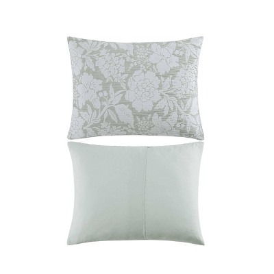 Sage Green Floral Reversible Full Bedding Set with Matelasse Weave