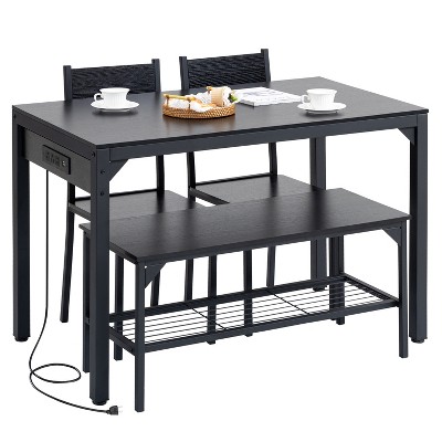 Finnhomy 43.3” Dining Table Set for 4 with LED Lights & USB-C Outlet, Modern Kitchen Table with Bench & 2 Chairs