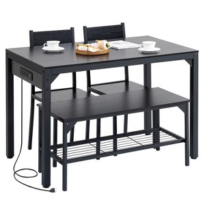 Finnhomy 43.3” Dining Table Set for 4 with LED Lights & USB-C Outlet, Modern Kitchen Table with Bench & 2 Chairs - 1 of 4