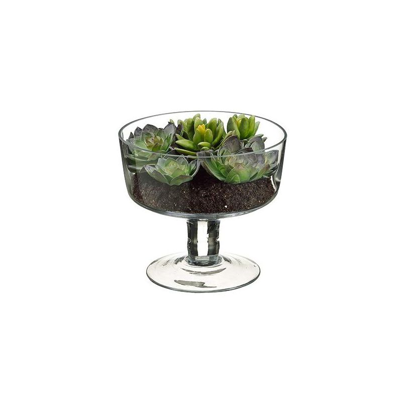 Allstate Floral 6.75" Succulent Garden Artificial Spring Plant in Glass Vase - Clear/Green, 1 of 2