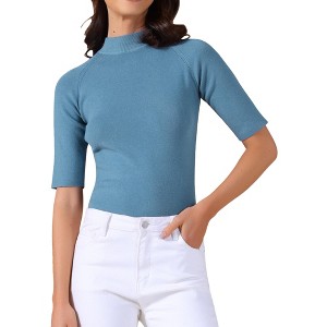 INSPIRE CHIC Women's Mock Neck Lightweight Slim Fit Half Sleeve Knit Pullover Sweater - 1 of 4