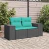 vidaXL Patio Sofa with Cushions - 2-Seater Outdoor Loveseat in Black PE Rattan - Comfortable Garden/Deck Furniture with Removable Blue Cushion Covers - 3 of 4