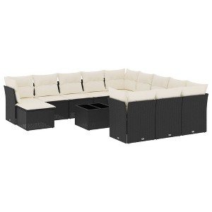 vidaXL 13 Piece Patio Sofa Set with Cushions Black and Cream Poly Rattan - With Table - 1 of 4