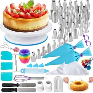 100Pcs Cake Decorating Supplies Kit - Cake Turntable Set with 48 Icing Piping Tips, 20 Disposable Pastry Bags, 2 Couplers, Cupcake Decorating Kit - 1 of 4