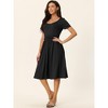 Seta T Women's Casual Scoop Neck Short Sleeve Ruched Midi Knit A-Line Dress with Pockets - 2 of 4