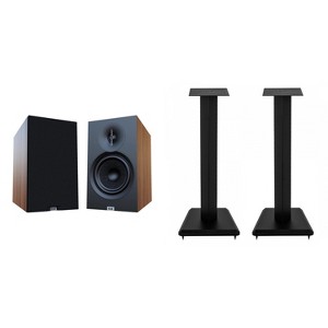 ELAC LS10-B SPEAKER STANDS And DB63-WN WALNUT BOOKSHELVES - 1 of 4