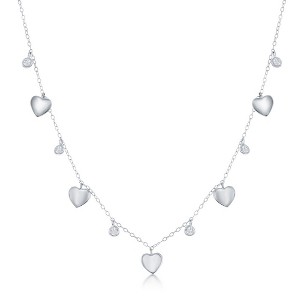 Bella Silver Sterling Silver Alternating Heart & Bezel-Set CZ Necklace - Silver - 16+2 Inch - 1 of 2
