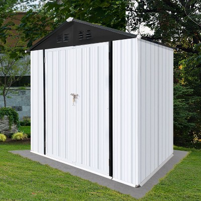 Janey Metal Outdoor Storage Box, Patio Storage Shed with 2 Lockable Doors and Foundation Base, Outdoor Furniture - Maison Boucle