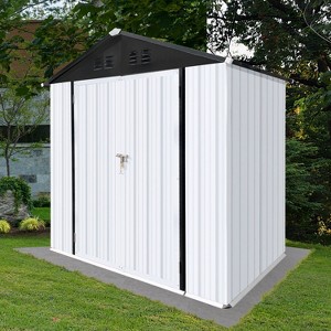 Janey Metal Outdoor Storage Box, Patio Storage Shed with 2 Lockable Doors and Foundation Base, Outdoor Furniture - Maison Boucle - 1 of 4