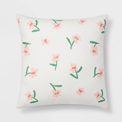 Floral Print with Reverse Printed Dots Square Throw Pillow Blush - Room Essentials™