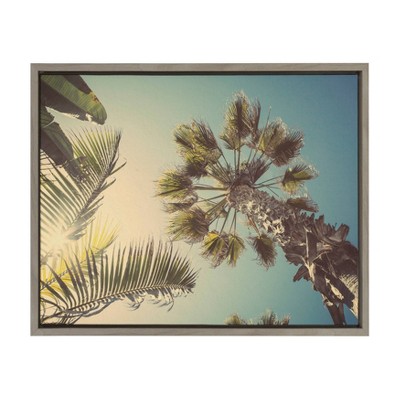 18" x 24" Sylvie Palm Tree Sunburst Framed Canvas by Shawn St. Peter Gray - DesignOvation