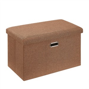 VECELO Folding Storage Ottoman Bench, End of Bed Linen Fabric Foot Rest Stool with Padded Seat, Large Footstool for Bedroom or Living Room - 1 of 4