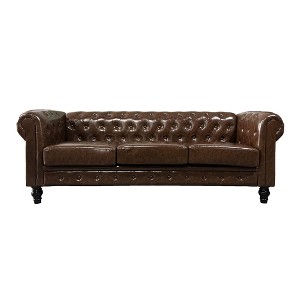 Racxily 3-seat Living Room Upholstered Sofa, Modern Couches Set Style Button Tufted, PU Chesterfield Sofas for Living Room Apartment - 1 of 4