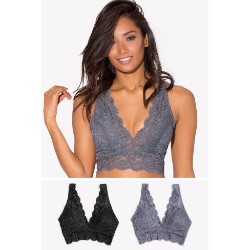 Smart & Sexy Womens Signature Lace Deep V Bralette 2 Pack Anthracite/black  Hue S : Target