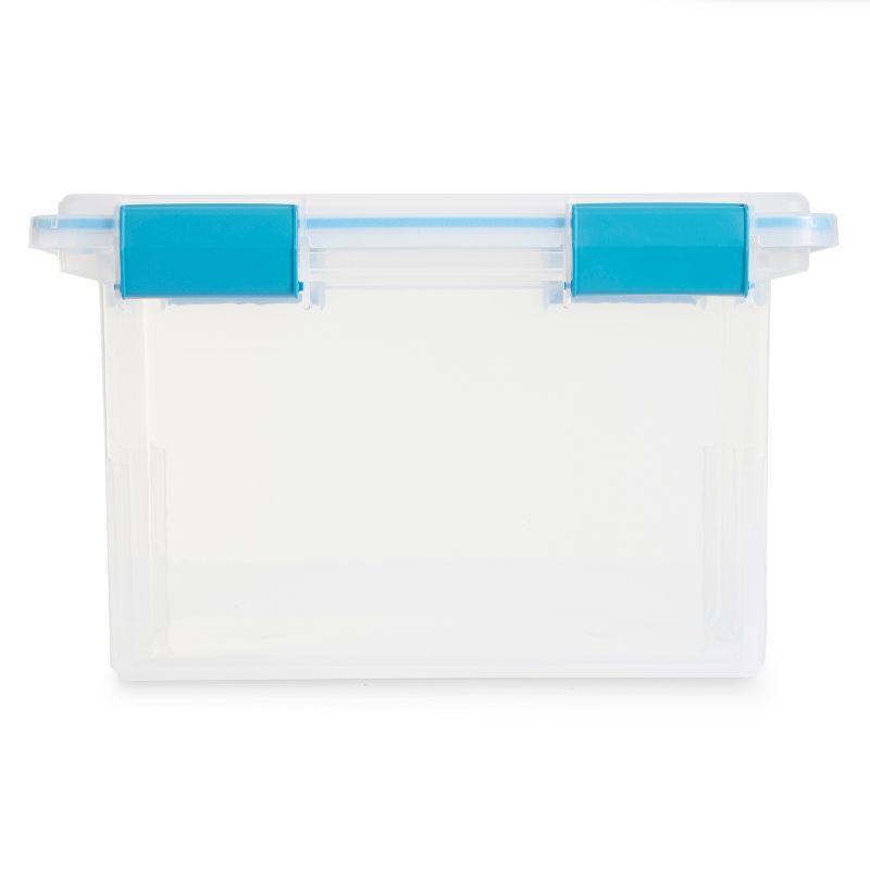 Sterilite 32 Quart Stackable Clear Plastic Storage Tote Container with Blue Gasket Latching Lid for Home and Office Organization, Clear, 3 of 7