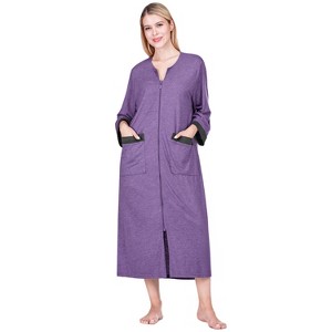 PAVILIA Women Zipper Robe, Loungewear Dress Lightweight Sleepwear Housecoat Nightgown Long Bathrobe, Jersey Robe with Pocket - 1 of 4