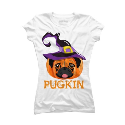 Junior's Design By Humans Pugkin Pumpin Halloween By trantanphat95 T-Shirt