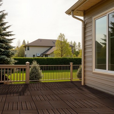 11 PCS 11.7" X 11.7" Textured Square Plastic Wood Deck Tiles, Outdoor Terrace Flooring in Brown