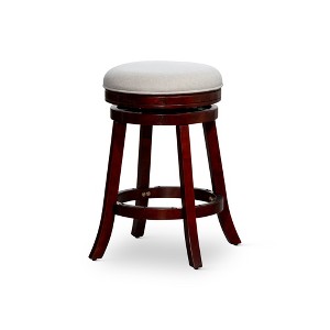 24" Counter Height Backless Swivel Stool with Fabric Seat and Weathered Finish, Solid Hardwood Frame for Kitchen or Bar - 1 of 4