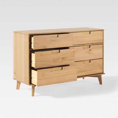 Natural Pine Solid Wood 6-Drawer Double Dresser