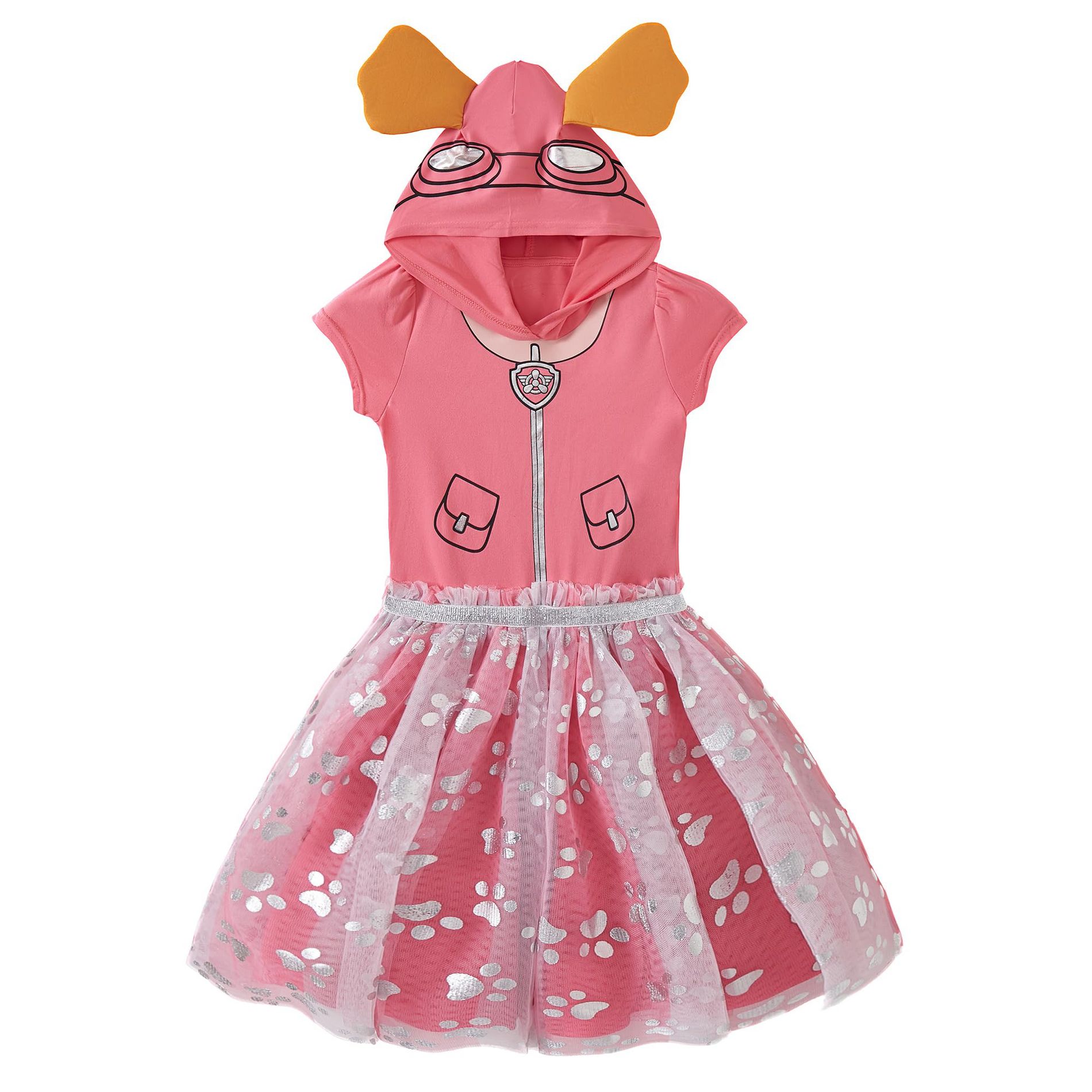 Paw Patrol Girls Cosplay Hooded Tulle Dress with Ears Infant to Big Kids