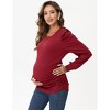 Coolmee Women's Maternity Shirt Long Puff Sleeve Top Casual Crew Neck Ruched Side Blouse - 3 of 4