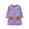 Clotth Girls' Cartoon Applique Dress - Long Sleeve Casual Dress, Floral Cotton Jersey, Fun Halloween Print, Purple - 4 of 4