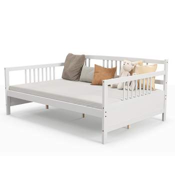 Costway Full Size Daybed Frame Solid Wood Sofa Bed for Living Room Bedroom White/Cherry