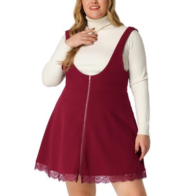 Agnes Orinda Women's Plus Size Fashion A-Line Zipper Solid Lace Trim Mini Suspender Skirt