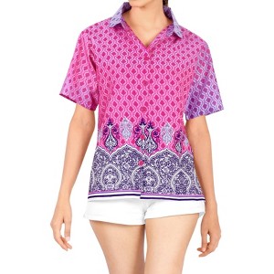 LA LEELA Women's Button Down Blouses Funky Vacation Button Up Casual Summer Party Blouse Short Sleeve Tops Tropical Shirts - 1 of 4