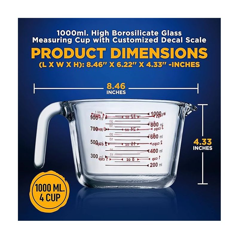 NutriChef Glass Precision: Elevate Your Culinary Game with our Borosilicate Measuring Cup, Microwave and Freezer, Oven and Dishwasher Safe, 2 of 7