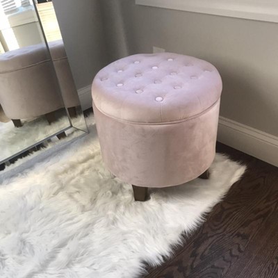 Angeles Home Pink Velvet Round Footrest Ottoman with Metal Base and Non-Slip Foot Pads