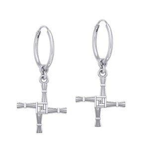 Slickblue Women’s Sterling Silver Irish Hoop Earrings with St Brigid’s Cross Charm, 0.59” Hoop - 1 of 4