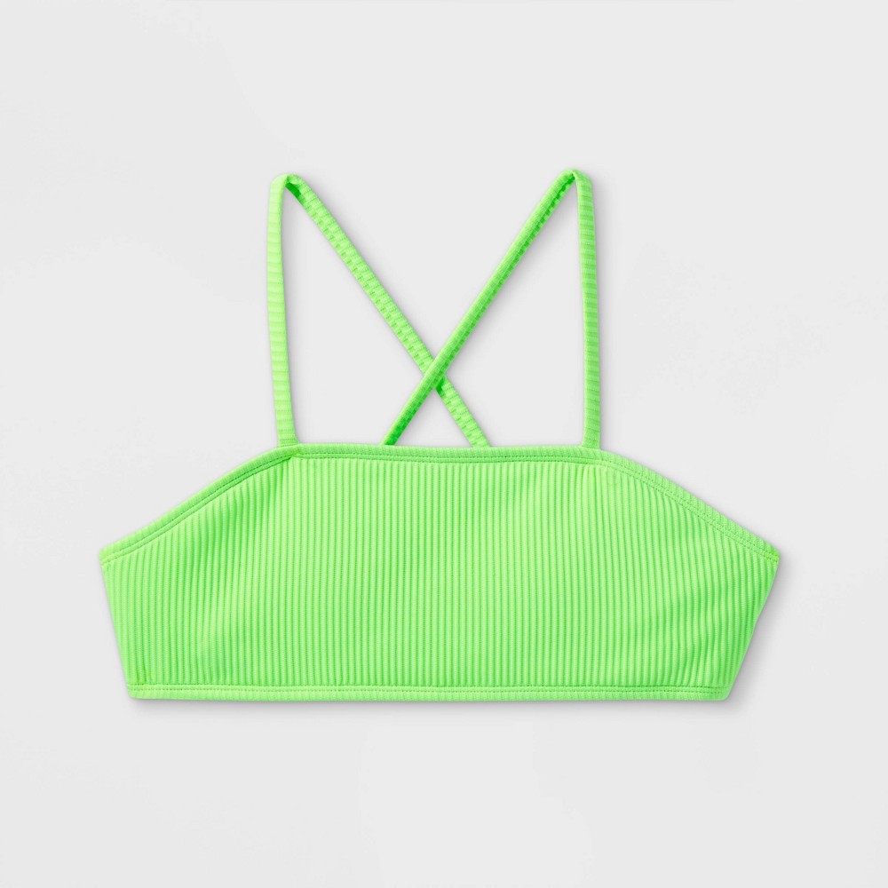 (Size M) Girls' Ribbed Bikini Swim Top - art class Green M
