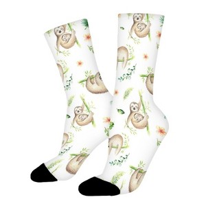 Baby Animals Sloth Pattern Women Printed Crew Socks Funny Funky Socks Soft Polyester Novelty Gifts for Artists Men - 1 of 1