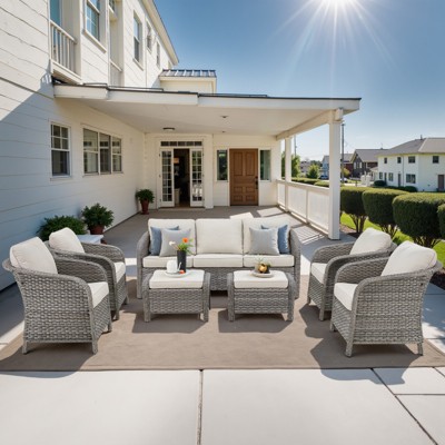 Buenhomino Outdoor Wicker Furniture Set – Swivel Glide Chairs, Sofas, Ottomans & Tables, All-Weather PE Rattan with Cushions for Patio, Garden & Deck