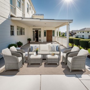 Buenhomino Outdoor Wicker Furniture Set – Swivel Glide Chairs, Sofas, Ottomans & Tables, All-Weather PE Rattan with Cushions for Patio, Garden & Deck - 1 of 4