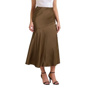 INSPIRE CHIC Women's Satin Maxi Fall High Waist Casual Cocktail Party Wedding Mermaid Long Skirts - 1 of 4